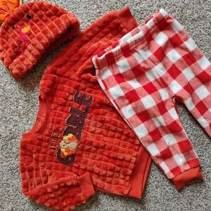 Super Cute Thanksgiving Fleece Plaid Outfit | My First Gobble Turkey Hat | 9M